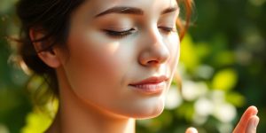 Person meditating, calm, peaceful.
