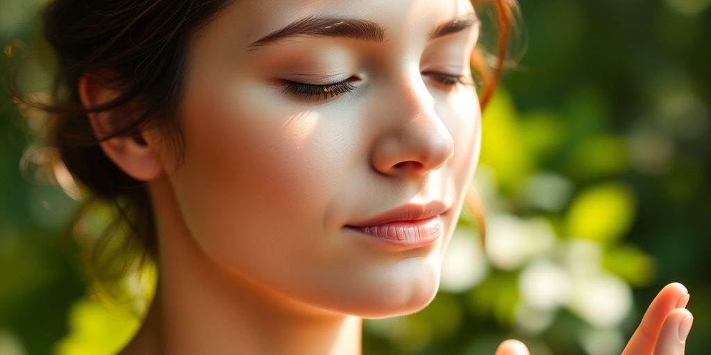 Person meditating, calm, peaceful.
