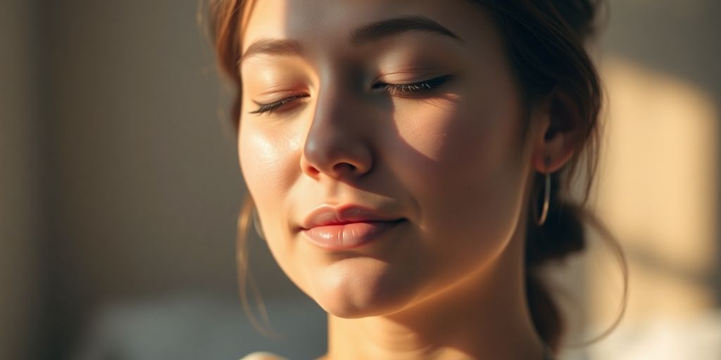Person relaxing with eyes closed, calm expression.