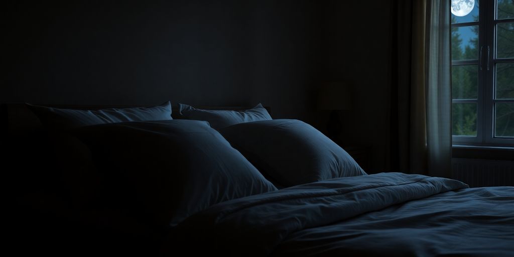 Peaceful bedroom with soft lighting and comfortable bedding.