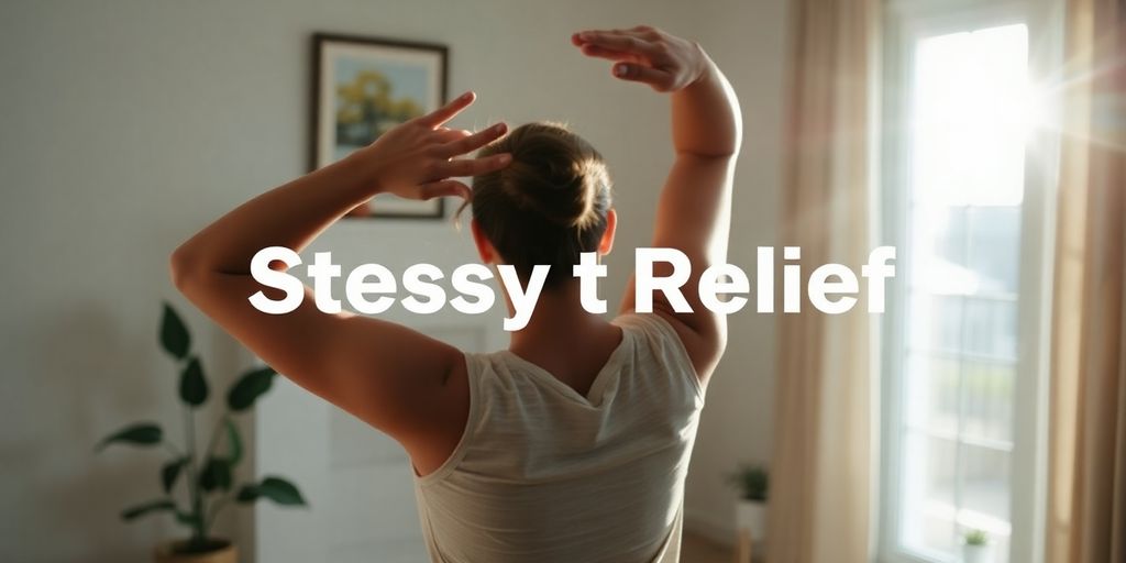 Person peacefully stretching in a sunlit living room.