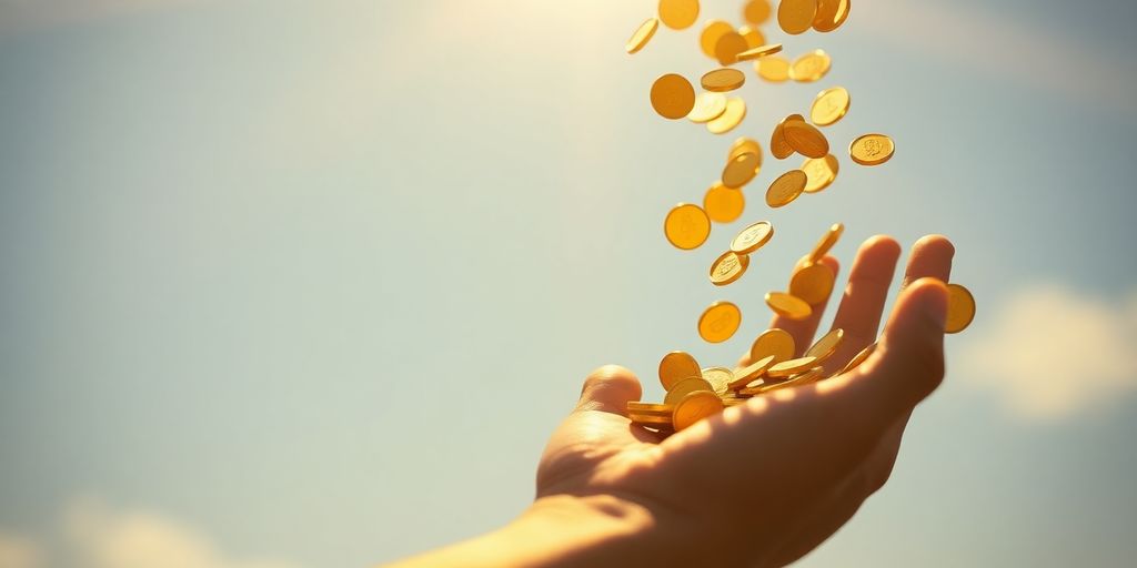 Money flowing into an open hand.