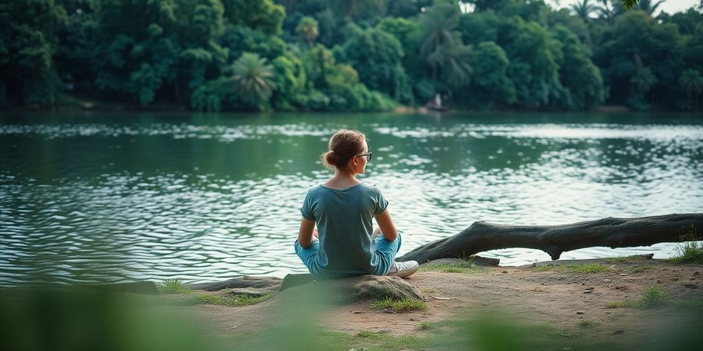 Person relaxing peacefully outdoors.