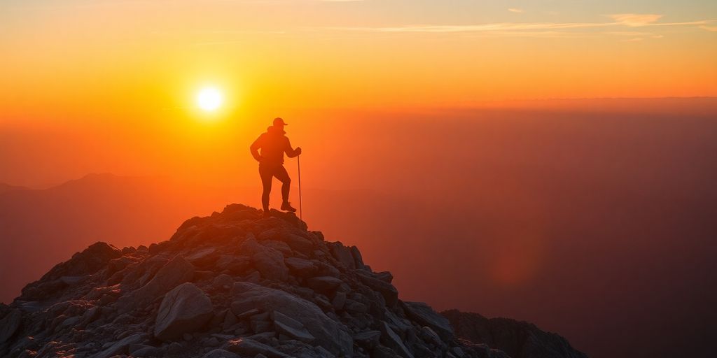 Person reaching for a bright sun.