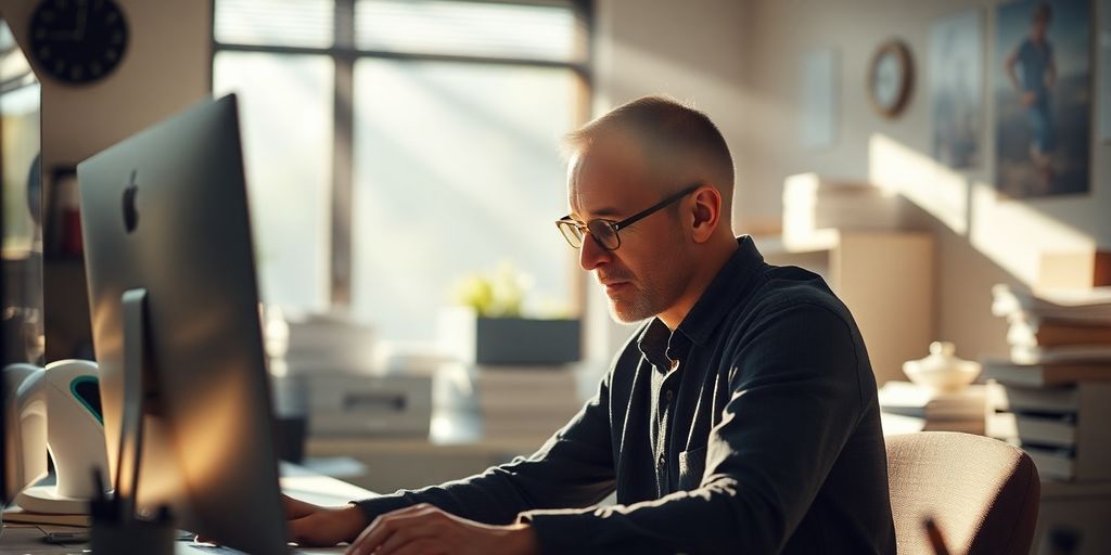 Person working productively at a desk.