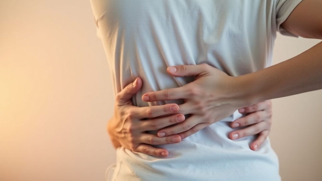 Person easing chronic back pain with gentle touch.