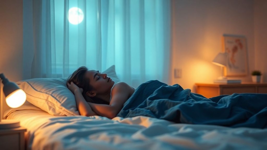 Person sleeping peacefully in a serene bedroom.