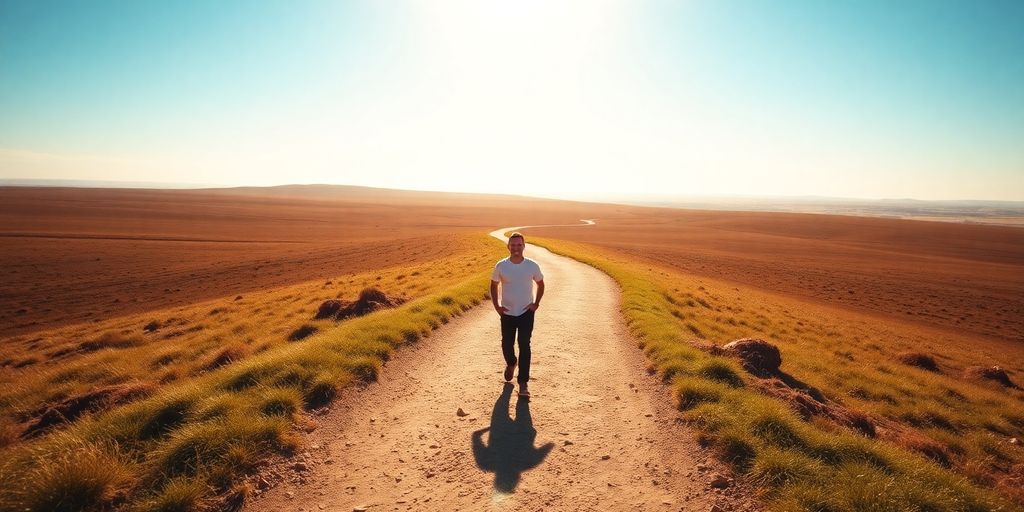 Person stepping onto a new path towards a bright future.